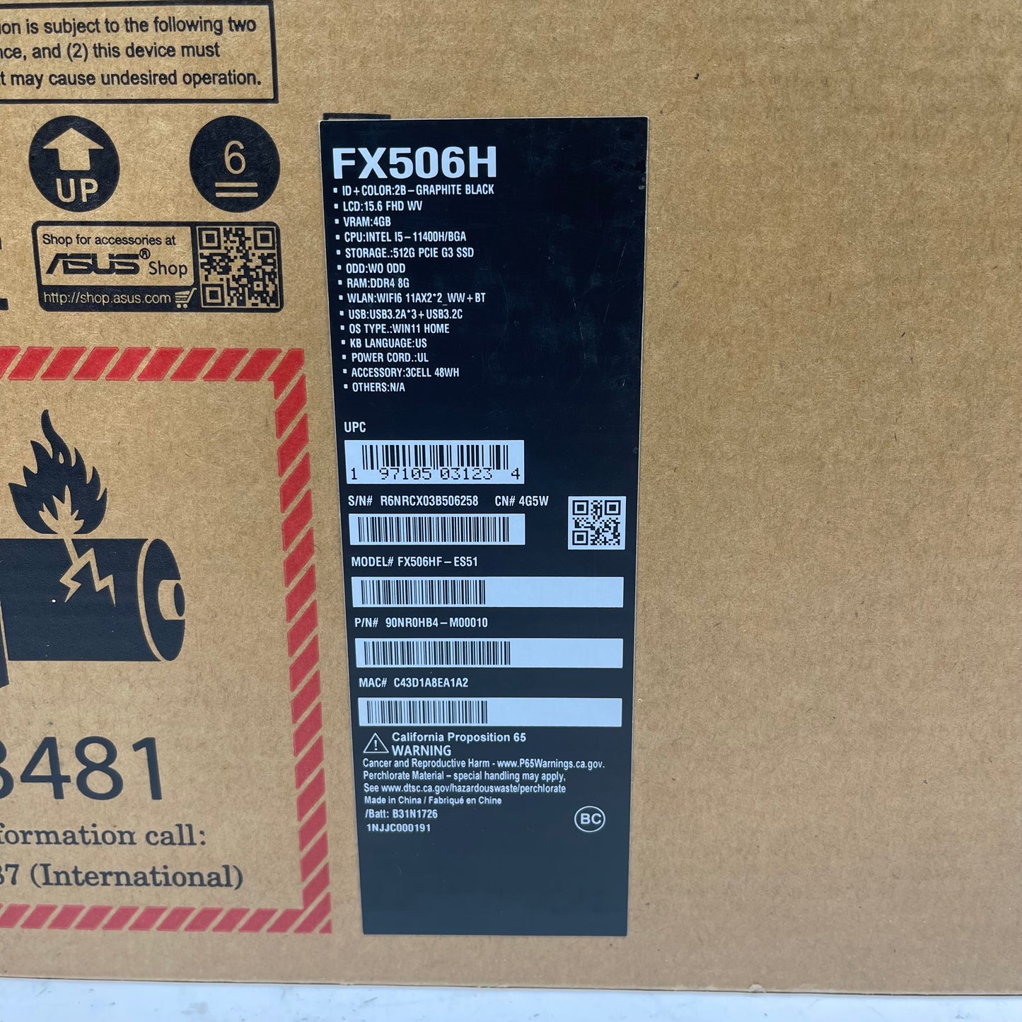 Asus TUF F15 FX506H 15.6" i5-11400H 2.7GHz 8GB RAM 512GB SSD GeForce RTX 2050